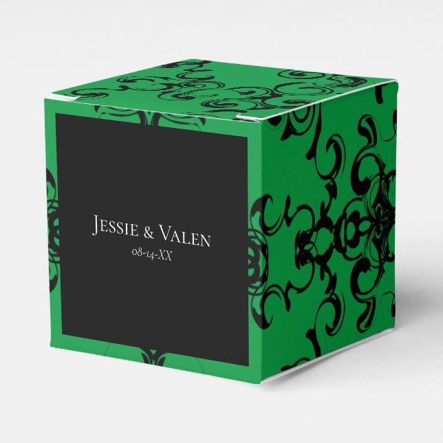 Green & Black Swirl Gothic Wedding Favour Box (Front Side)