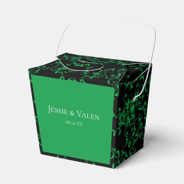 Green & Black Swirl Gothic Wedding Favour Box (Front Side)