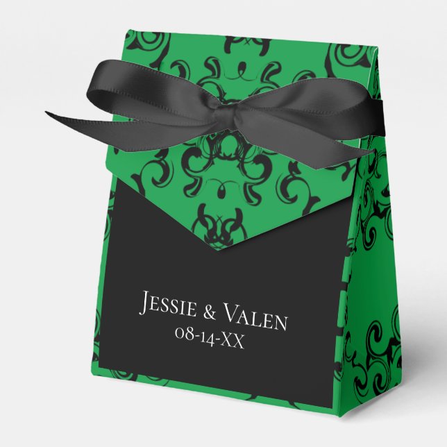 Green & Black Swirl Gothic Wedding Favour Box (Front Side)