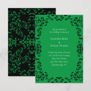 Green & Black Swirl Gothic Wedding Invitation