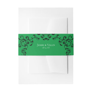 Green & Black Swirl Gothic Wedding Invitation Belly Band