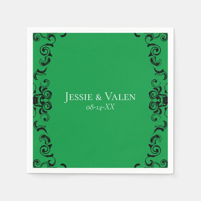 Green & Black Swirl Gothic Wedding Napkin (Front)