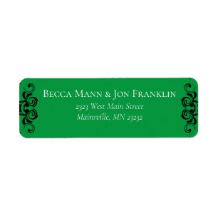 Green & Black Swirl Gothic Wedding Return Address Label