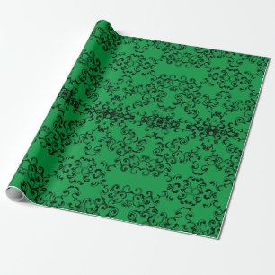 Green Black Swirl Gothic Wedding Wrapping Paper