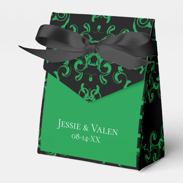 Green Black Swirl Wedding Favour Box (Front Side)