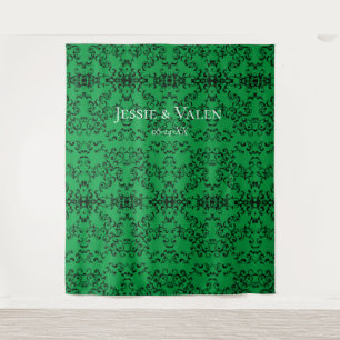 Green Black Swirl Wedding Tapestry