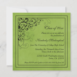 Green black swirls graduation party announcement