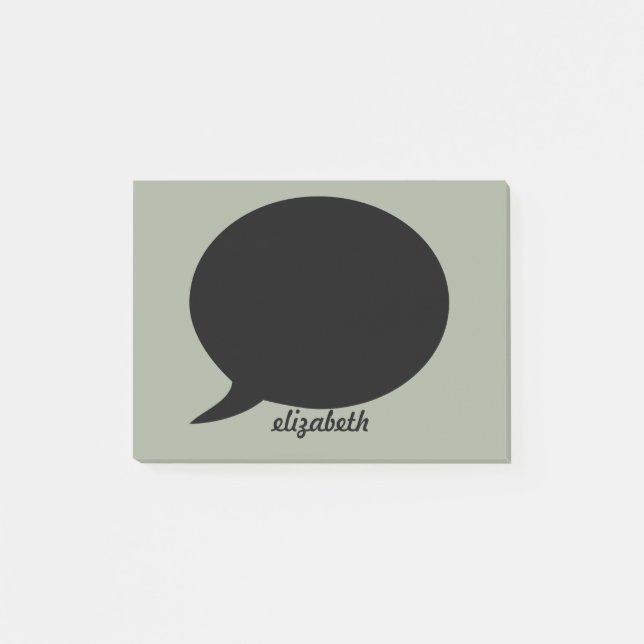 Green & Black Talk Bubble Personalised Name Post-it Notes (Front)