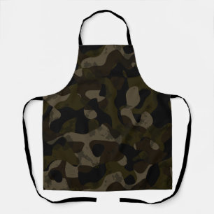 Green, black, taupe and brown camo abstract apron