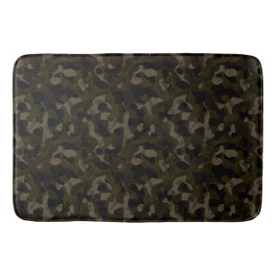Green, black, taupe and brown camo abstract bath mat