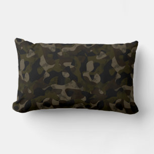 Green, black, taupe and brown camo abstract lumbar cushion