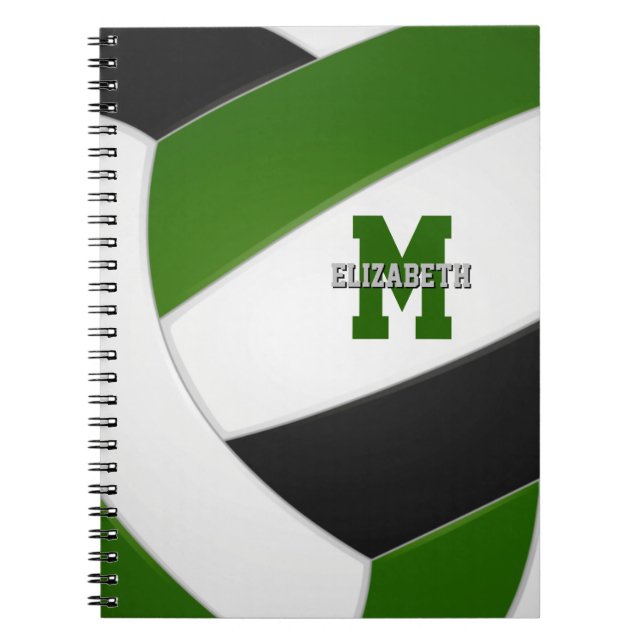green black team colors girls boys volleyball notebook (Front)