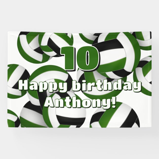 green black team colors volleyballs birthday party banner (Horizontal)