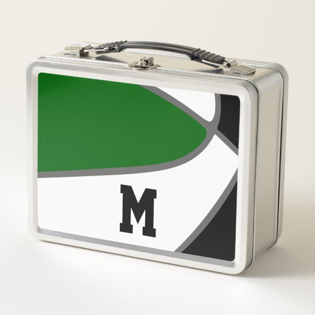 green black team colours basketball player monogra metal lunch box (Front)