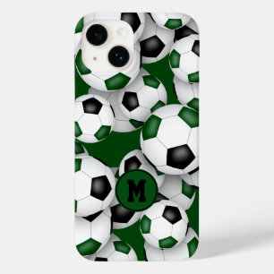 Green black team colours fun soccer balls pattern Case-Mate iPhone 14 case