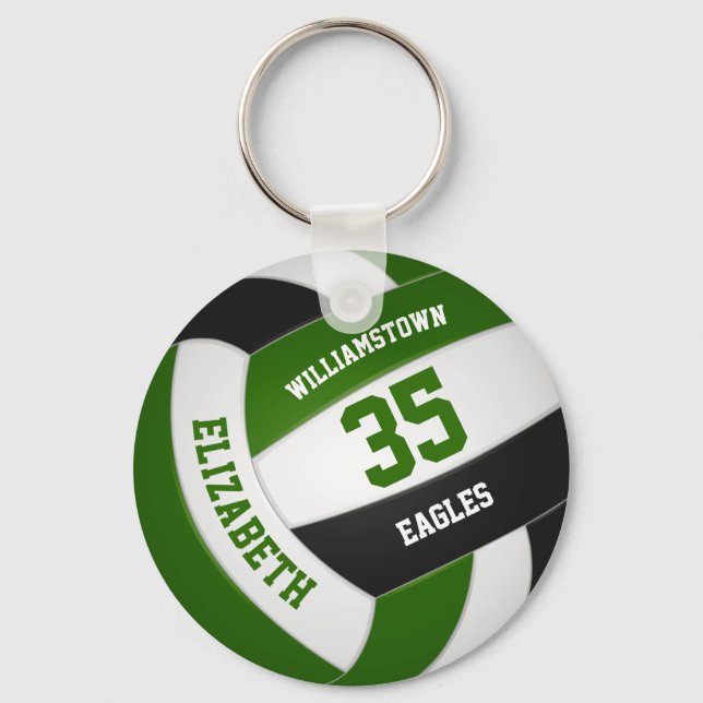 Green black team colours girls boys volleyball key ring (Front)