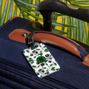 green black team colours soccer balls pattern luggage tag