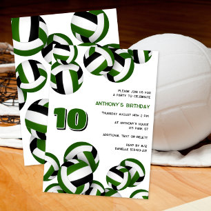 green black team colours volleyballs birthday part invitation