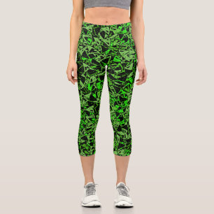 Green Black Triangle Pattern Capri Leggings