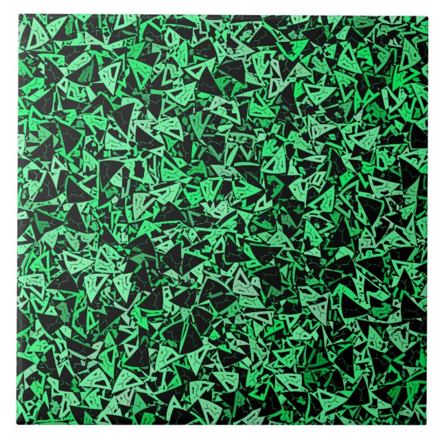 Green Black Triangle Pattern Ceramic Tile (Front)