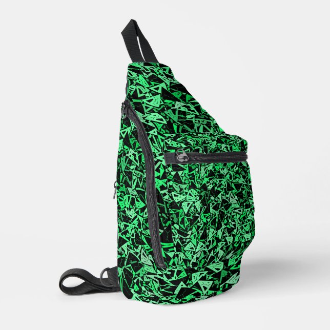 Green Black Triangle Pattern Sling Bag (Left Corner)