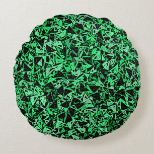 Green Black Triangle Seamless Pattern Round Cushion