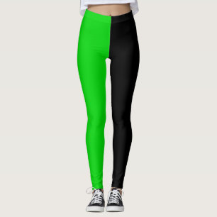 Green Black Two Tone Half Colour Split Leggings