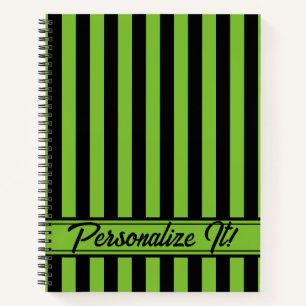 Green Black Vertical Stripe Halloween Notebook