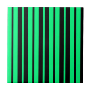 Green Black Vertical Stripes Pattern Design Ceramic Tile