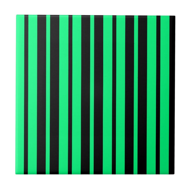 Green Black Vertical Stripes Pattern Design Ceramic Tile (Front)