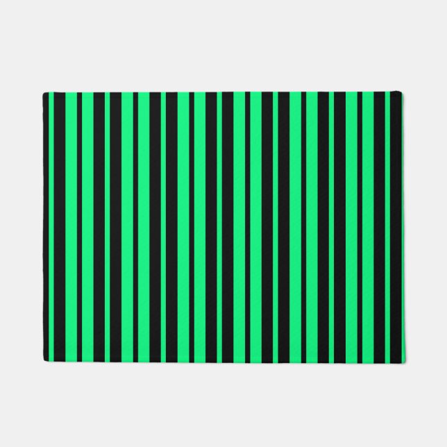 Green Black Vertical Stripes Pattern Design Doormat (Front)