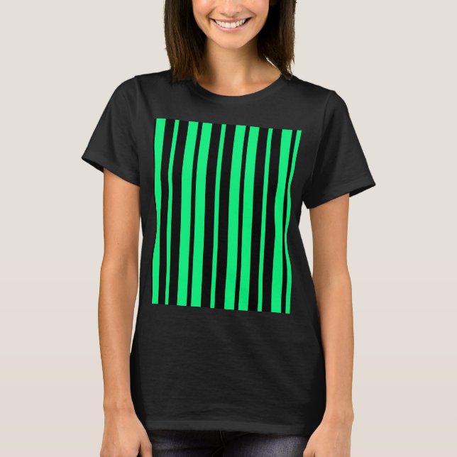 Green Black Vertical Stripes Pattern Design T-Shirt (Front)