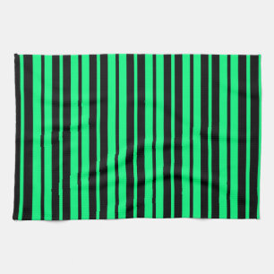 Green Black Vertical Stripes Pattern Design Tea Towel