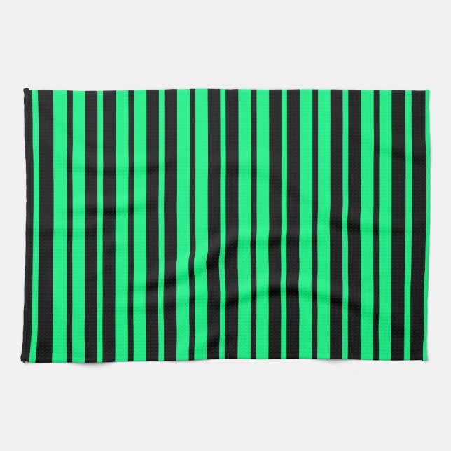 Green Black Vertical Stripes Pattern Design Tea Towel (Horizontal)