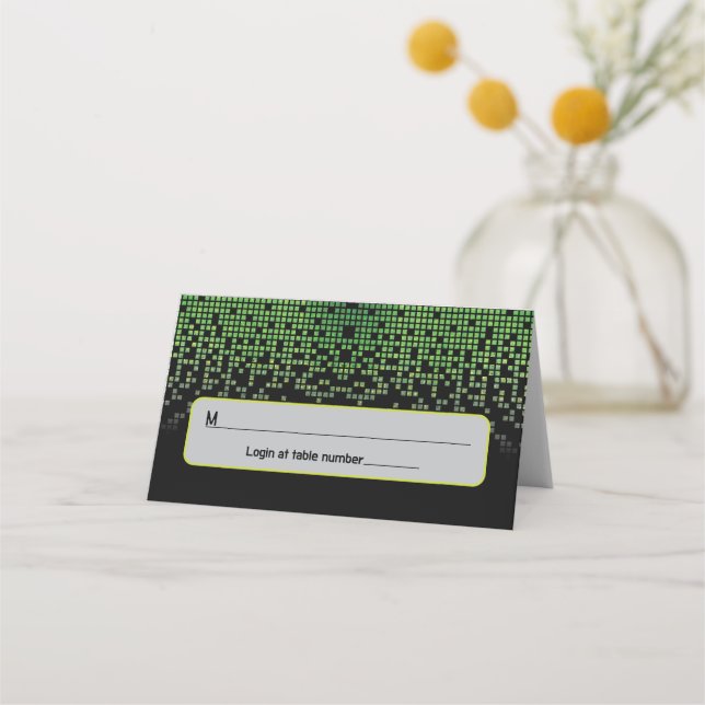 Green Black Video Game Gamer Bar Mitzvah Address Place Card (Front)