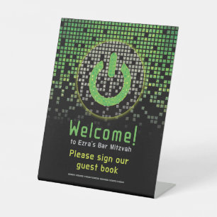 Green Black Video Game Gamer Bar Mitzvah Pedestal Sign