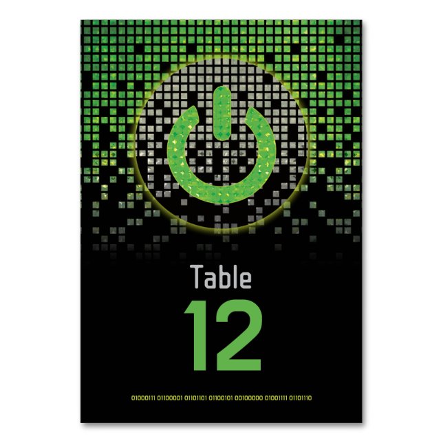 Green Black Video Game Gamer Bar Mitzvah Table Number (Front)