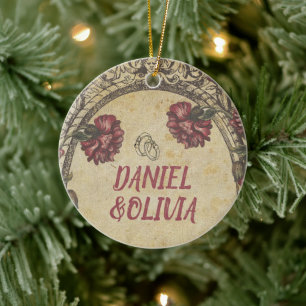 Green Black Vintage Classic Wedding Ceramic Ornament