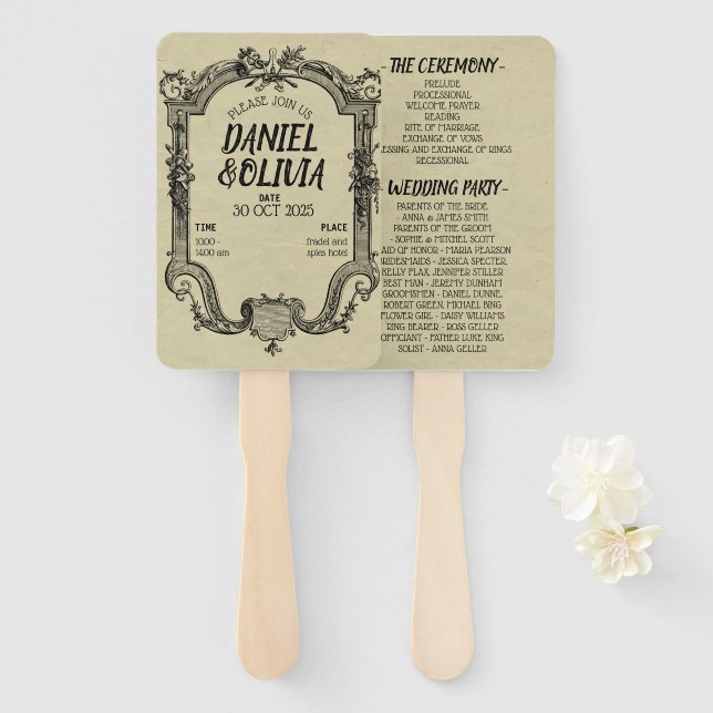 Green Black Vintage Classic Wedding Hand Fan (Front and Back)