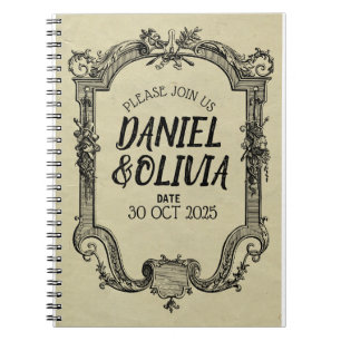 Green Black Vintage Classic Wedding Notebook