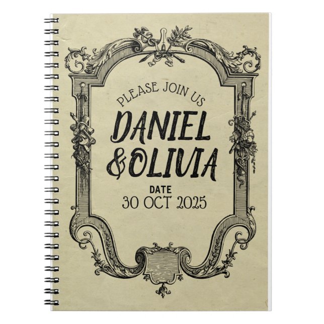 Green Black Vintage Classic Wedding Notebook (Front)