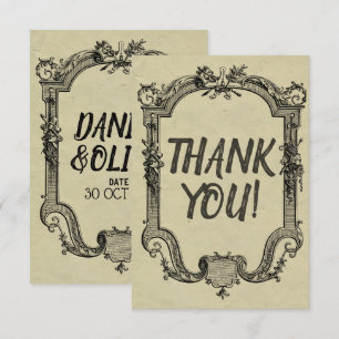 Green Black Vintage Classic Wedding Thank You Card