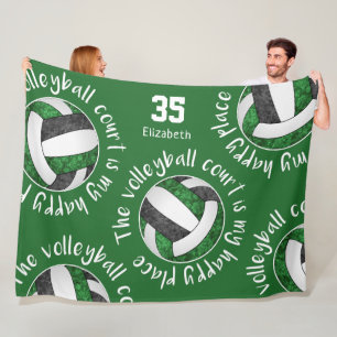 Green black volleyball court her happy place fleece blanket