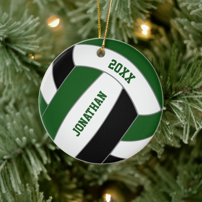 Green black volleyball team colours personalised  ceramic ornament (Tree)