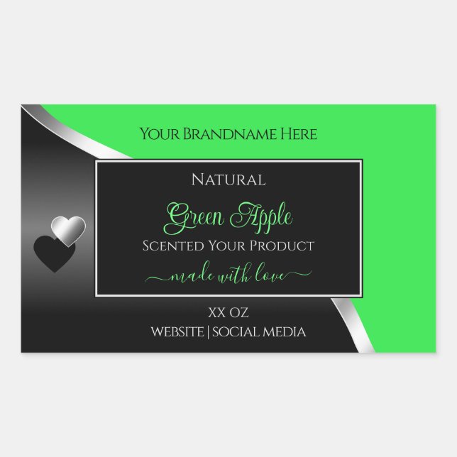 Green Black Wavy Silver Cute Hearts Product Labels (Front)