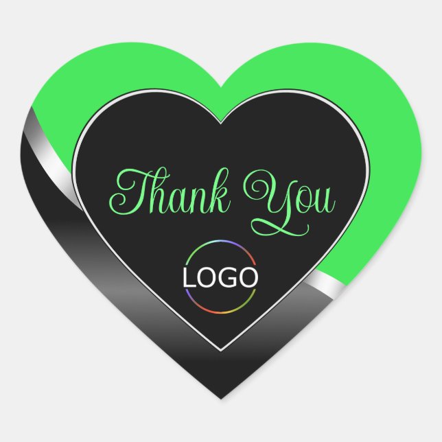 Green Black Wavy Silver with Logo Cute Thank You Heart Sticker (Front)