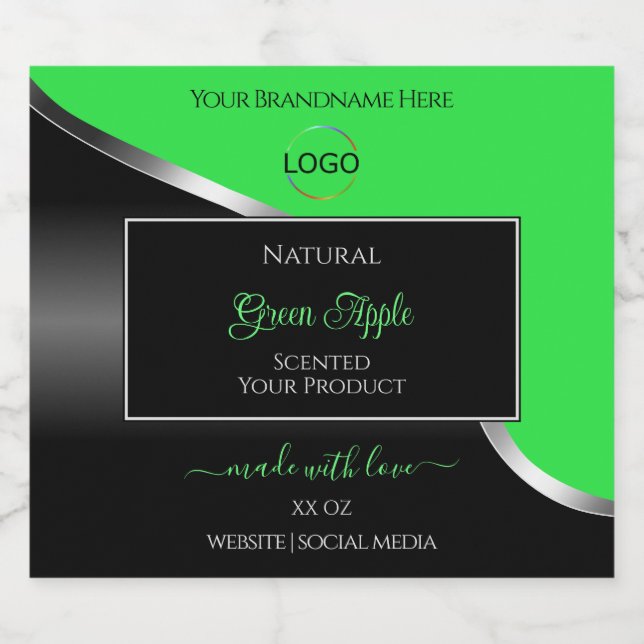 Green Black Wavy Silver with Logo Product Labels (Single Label)