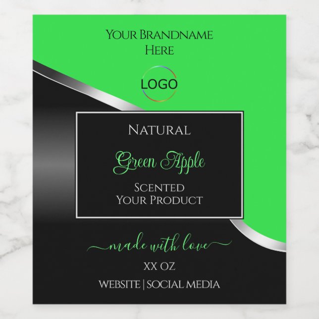 Green Black Wavy Silver with Logo Product Labels (Single Label)