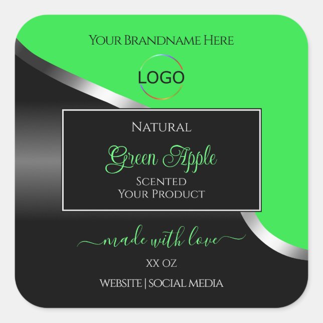 Green Black Wavy Silver with Logo Product Labels (Front)