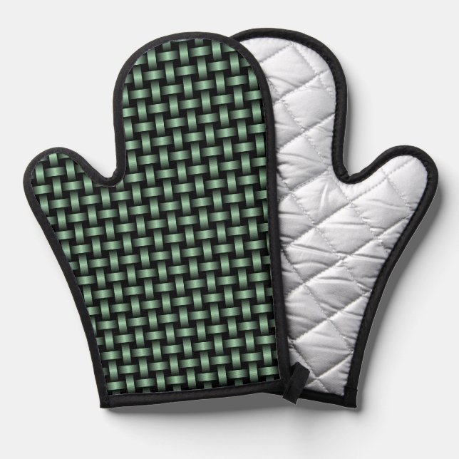 Green Black Weave Pattern Oven Mitt (Front/Back)